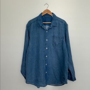 Tommy Bahama Blue Linen Casual Button‎ Down Shirt EUC XL